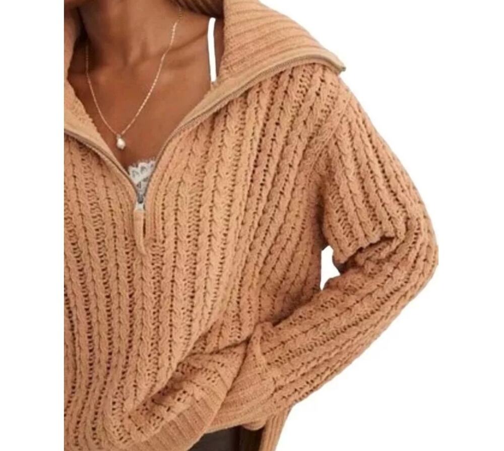 Aerie Cable Car Knit Quarter Zip Sweater Women's SZ XL